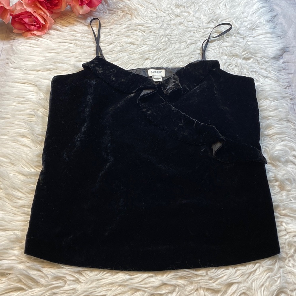NWT J. Crew Factory Black Ruffle Crushed Velvet Tank sz S